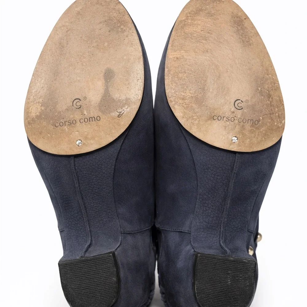 Corso Como Navy Blue Suede Ankle Booties Block Heel Buckle Strap Size 7.5 - Picture 4 of 5